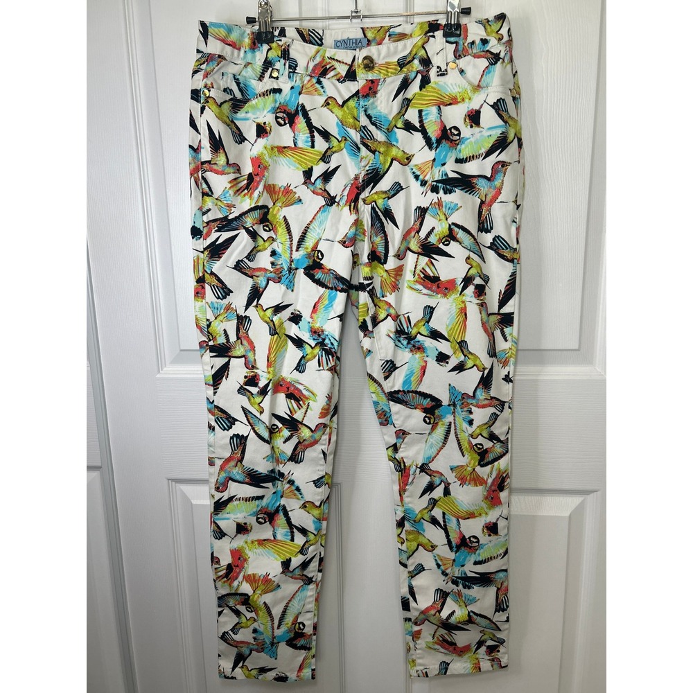 Cynthia Rowley‎ Hummingbird Print Colorful Cotton Blend Pants Size 12 Women's